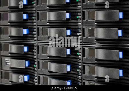 Full Frame Shot Of SAN Storage With Harddrives Stock Photo