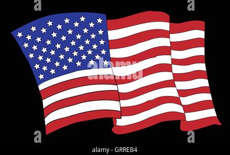 A cartoon style waving American flag on black Stock Vector
