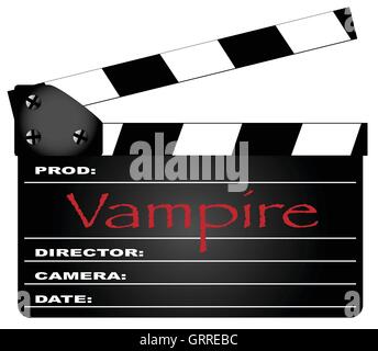 A typical movie clapperboard with the legend Vampire isolated on white. Stock Vector