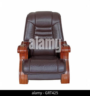 old styled brown leather vintage armchair isolated on white background Stock Photo