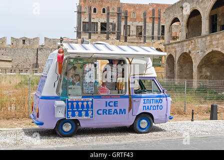 Ice cream vendor in purple van Stock Photo