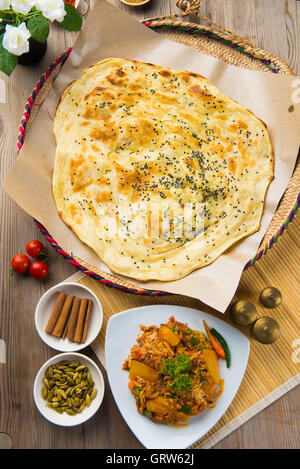 Malawah or Malawach traditional arabic bread Stock Photo