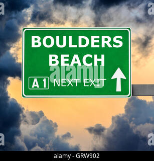 BOULDERS BEACH road sign against clear blue sky Stock Photo