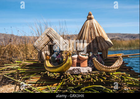 Souvenir from reed on Floating islands Titicaca lake, Peru, South America Stock Photo