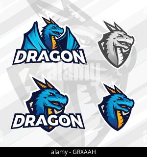 Creative dragon logo concept. Sport mascot design. College league insignia, Asian beast sign, Dragons illustration, School football team vector Stock Vector