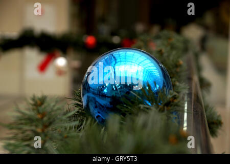New Year's spheres on fir-tree branches Stock Photo