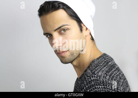 Fashion male wearing a knit hat Stock Photo