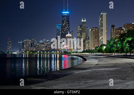 Chicago skyline. Image of the Chicago downtown lakefront at night. Stock Photo