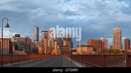 Minneapolis. Panoramic image of Minneapolis downtown at sunrise. Stock Photo