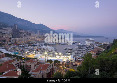 Monte Carlo harbour at sunset, Monte Carlo, Monaco. Stock Photo