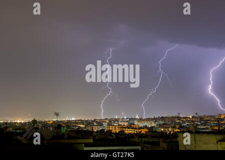 Lightning storm strikes the city of Thessaloniki, Greece Stock Photo