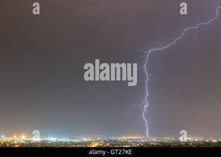 Lightning storm strikes the city of Thessaloniki, Greece Stock Photo