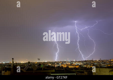 Lightning storm strikes the city of Thessaloniki, Greece Stock Photo