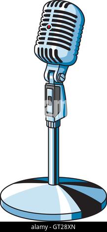 Vintage microphone vector illustration. Mid century style microphone as used by early rock and rollers and newsmen. Stock Vector