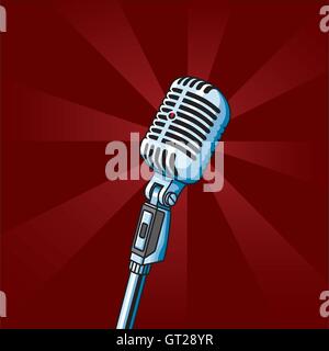 Vintage microphone vector illustration. Mid century style microphone as used by early rock and rollers and newsmen. Stock Vector