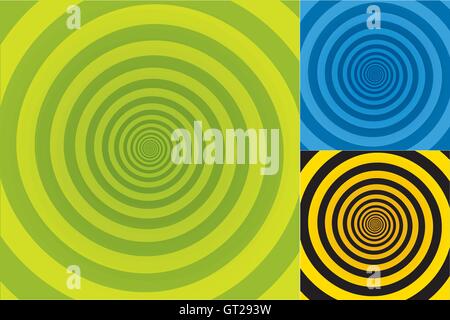 Spiral Background vector pattern. Set of three cool background wallpaper images with spiral design in different colors. easy to edit. Stock Vector