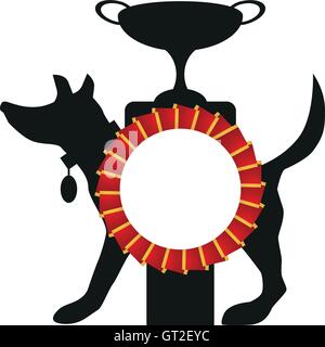 Dog award winner rosette, cup and dog silhouette Stock Vector