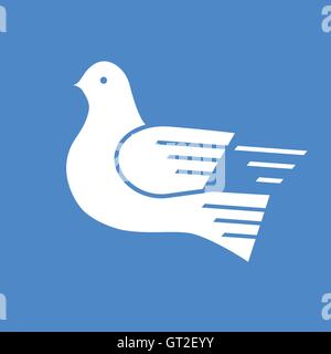 White dove urgent postal service symbol on the blue background Stock Vector