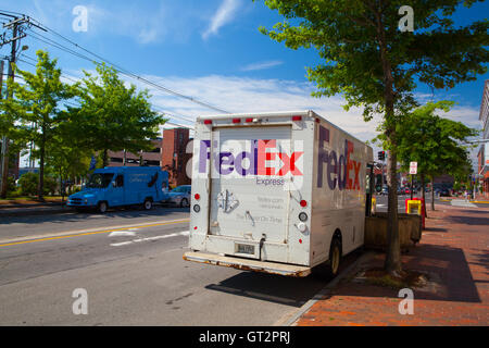 Portland,Maine,USA - JULY 5,2016: FedEx Express truck on the  street in Portland. Stock Photo