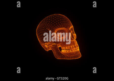 Human Skull 3D Wireframe Hologram in Motion. Nice 3D Rendering Stock Photo