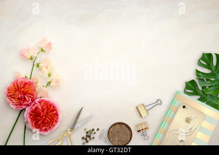 Pretty Styled Desktop Mockup flatlay stock photography, great for lifestyle bloggers and small businesses Stock Photo
