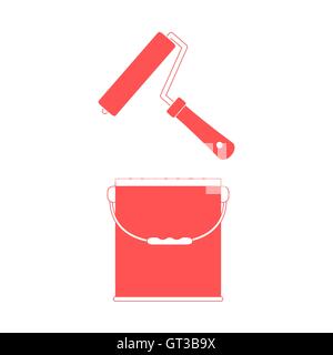Nice picture of  colored roller for paint and  paint bucket on a white background Stock Vector