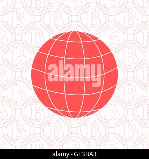 Image showing the possibility of using bitcoin as a means of payment in the world: the globe on the background of bitcoin Stock Vector