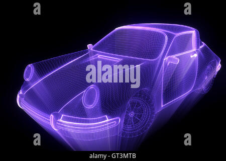 Sport Car in Hologram Wireframe Style. Nice 3D Rendering Stock Photo