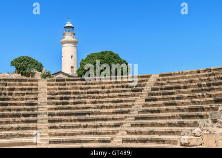 Amphitheatre and Lighthouse Paphos Cyprus Stock Photo