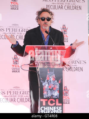 Hollywood, CA, USA. 8th Sep, 2016. 08 September 2016 - Hollywood, California. Tim Burton. Tim Burton Hand And Footprint Ceremony held at TCL Chinese Theatre. Photo Credit: Birdie Thompson/AdMedia Credit:  Birdie Thompson/AdMedia/ZUMA Wire/Alamy Live News Stock Photo