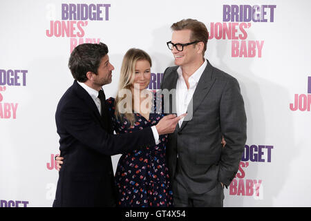 Madrid, Spain. 9th September, 2016. Actors Patrick Dempsey, Renee Zellweger and Colin Firth during a photocall of 'Bridget Jones's Baby'  in Madrid, Spain on Friday September 9, 2016 Credit:  Gtres Información más Comuniación on line,S.L./Alamy Live News Stock Photo