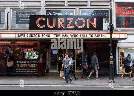 London, UK. 9th Sep, 2016. The Curzon cinema on Shaftesbury Avenue in Soho, shows a special screening of the late David Bowie's movie, 'The Man Who Fell To Earth' on its 40th anniversary. A special version in 4K, scanned from the original movie negatives, is now on theatrical release in a few select cinemas ahead of its release on DVD and Blu-Ray. Credit:  Stephen Chung/Alamy Live News