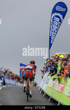 Haytor, Dartmoor, Devon, UK. 09th Sep, 2016. Tour of Britain 2016: Stage 6 - Sidmouth to Haytor. Rohan Dennis (BMC) finished 2nd behind Wout Pouls (Team Sky) on the 6th Stage of the Tour of Britain. Credit:  Clive Jones/Alamy Live News Stock Photo