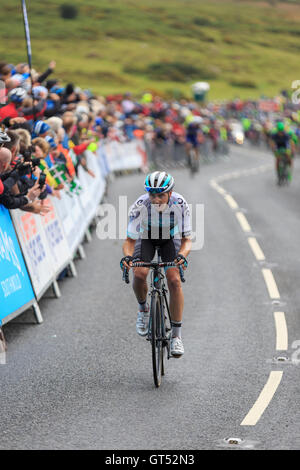 Haytor, Dartmoor, Devon, UK. 09th Sep, 2016. Tour of Britain 2016: Stage 6 - Sidmouth to Haytor. Dion Smith (One Pro Cycling) climbs up the final climb of Haytor on Stage 6 of the Tour of Britain. Credit:  Clive Jones/Alamy Live News Stock Photo