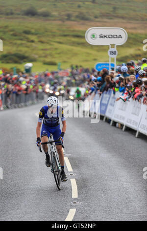 Haytor, Dartmoor, Devon, UK. 09th Sep, 2016. Tour of Britain 2016: Stage 6 - Sidmouth to Haytor. Dan Martin (Etixx Quick-Step) climbs up the final climb of Haytor on Stage 6 of the Tour of Britain. Credit:  Clive Jones/Alamy Live News Stock Photo