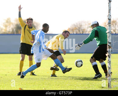 Clapton Rangers score their first goal - Clapton Rangers (blue/white ...