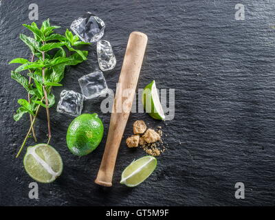 Mojito cocktail ingredients.  Top view. Stock Photo