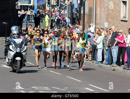 Elite athletes compete in the annual half marathon from Newcastle to South Shields, the Great North Run; which Fahah wins by a s Stock Photo