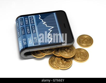 Concept Of Virtual Wallet And Bitcoins. 3D Illustration. Stock Photo