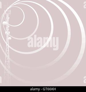 Mobile tower transmitting radio waves gray background Stock Vector