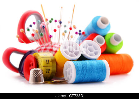 Composition with tailor threads isolated on white background Stock Photo