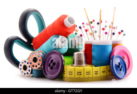 Composition with tailor threads isolated on white background Stock Photo