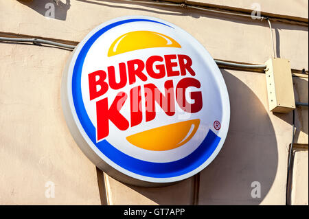 Burger King Restaurants logo.Burger King, often abbreviated as BK, is a global chain of hamburger fast food restaurants Stock Photo