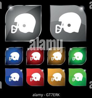 american football helmet icon sign. Set of ten colorful buttons with glare. Vector sign. Set of ten colorful buttons with glare. Stock Vector