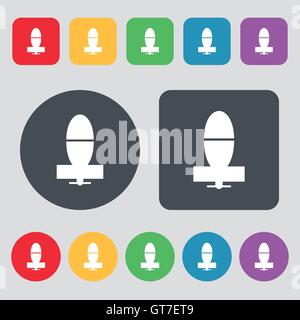 mortar mine icon sign. A set of 12 colored buttons. Flat design. Vector Stock Vector