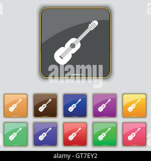 acoustic guitar icon sign. Set with eleven colored buttons for your site. Vector Stock Vector