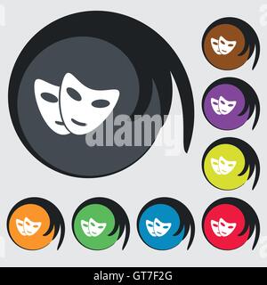 mask icon sign. Symbols on eight colored buttons. Vector Stock Vector