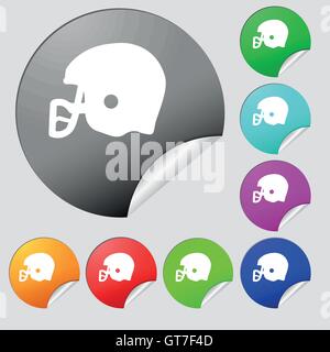 american football helmet icon sign. Set of eight multi colored round buttons, stickers. Vector Stock Vector