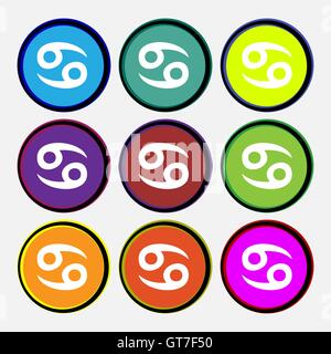 zodiac Cancer icon sign. Nine multi colored round buttons. Vector Stock Vector