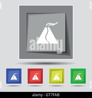 active erupting volcano icon sign on original five colored buttons. Vector Stock Vector